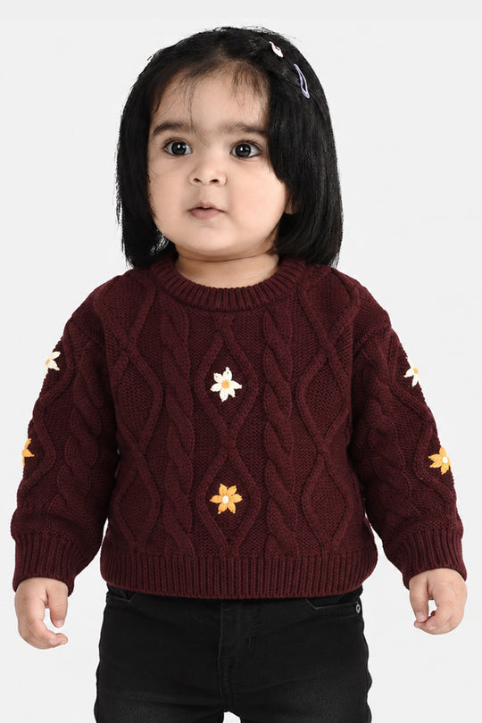 Infant Girls Acrylic Sweater-Fern-MAROON