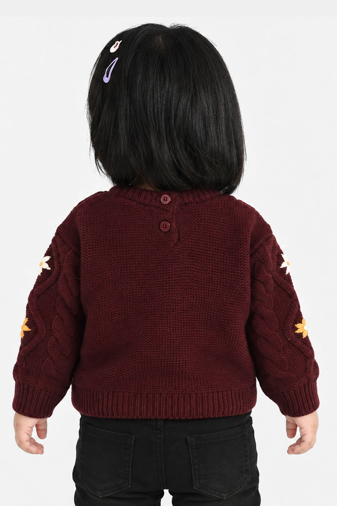 Infant Girls Acrylic Sweater-Fern-MAROON