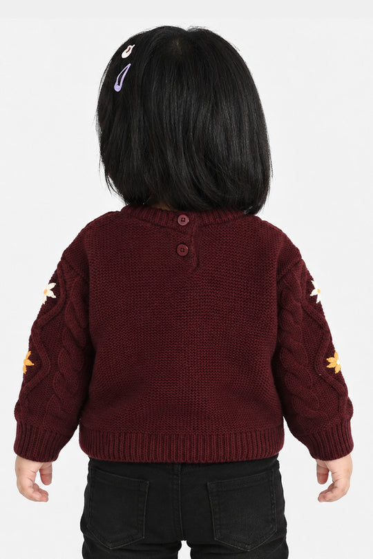Infant Girls Acrylic Sweater-Fern-MAROON