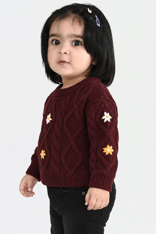 Infant Girls Acrylic Sweater-Fern-MAROON