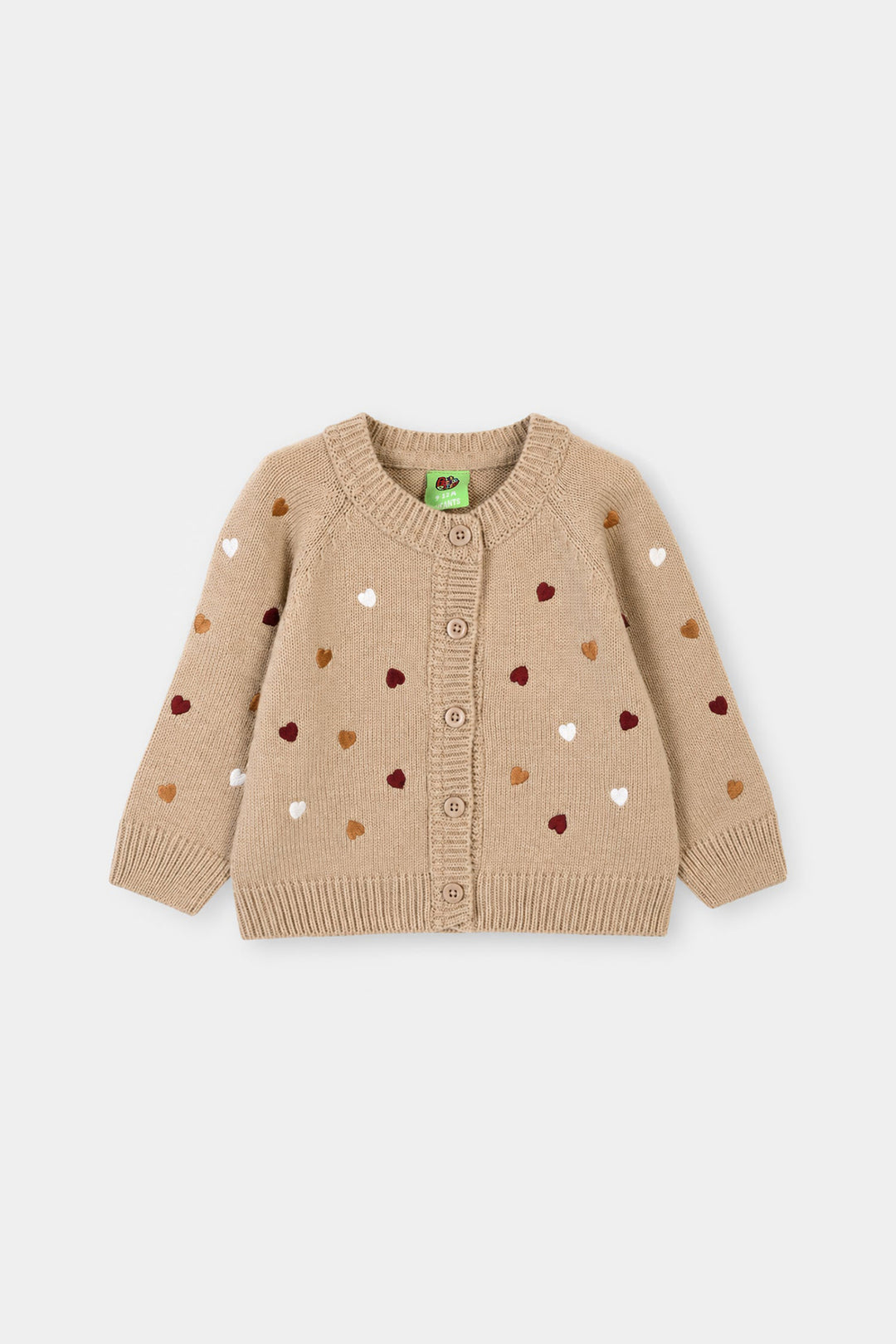 Infant Girls Acrylic Sweater-Hearted-BEIGE