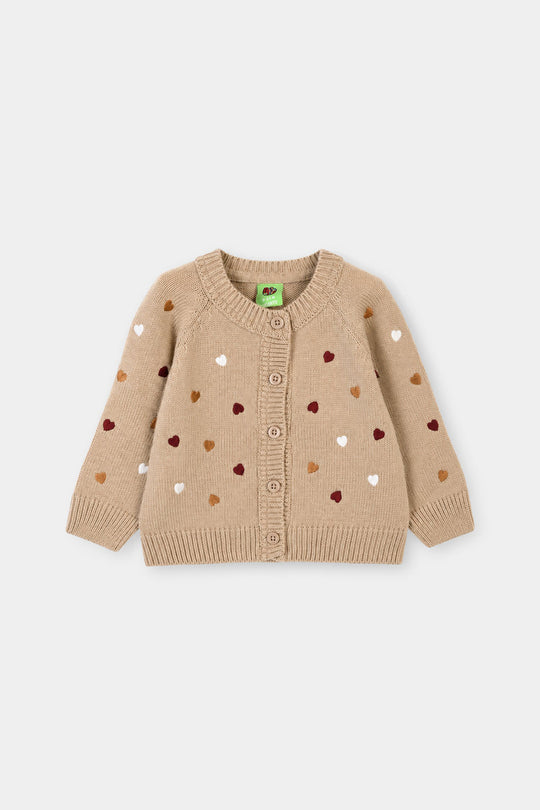 Infant Girls Acrylic Sweater-Hearted-BEIGE