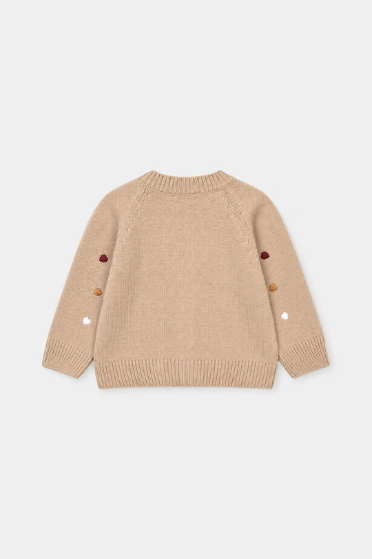 Infant Girls Acrylic Sweater-Hearted-BEIGE