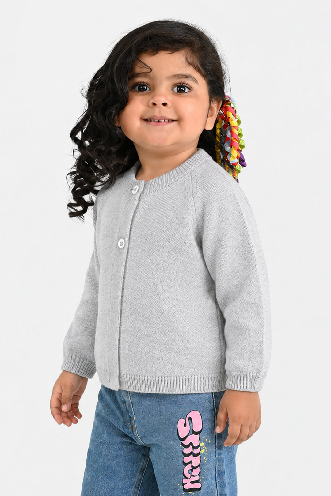 Infant Girls Acrylic Sweater-Cardigan-Lt.Grey