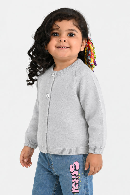 Infant Girls Acrylic Sweater-Cardigan-Lt.Grey