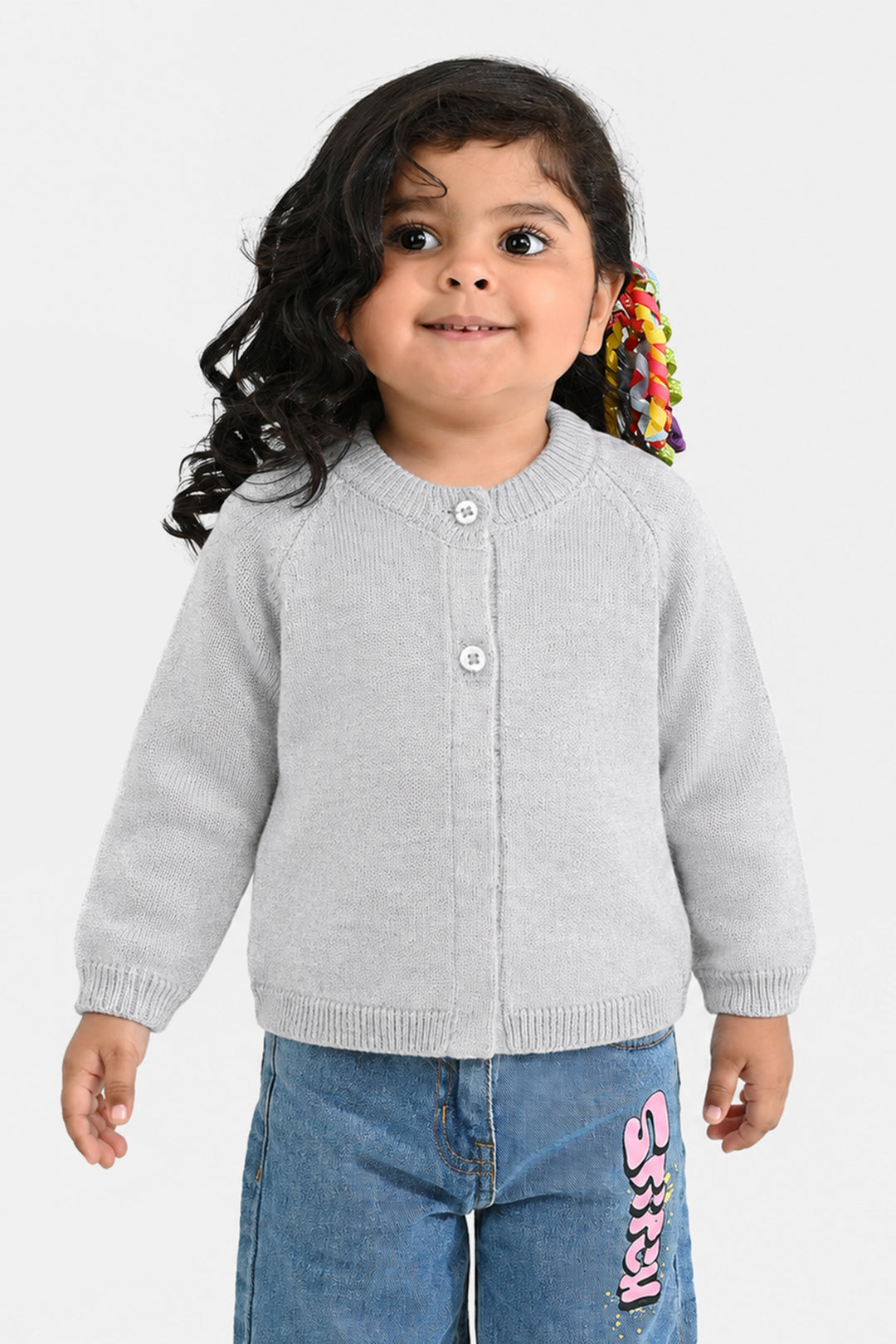 Infant Girls Acrylic Sweater-Cardigan-Lt.Grey