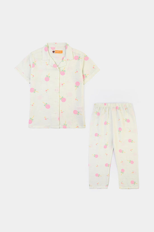 Girls Linen Viscose Nightwear-Heart & Bow