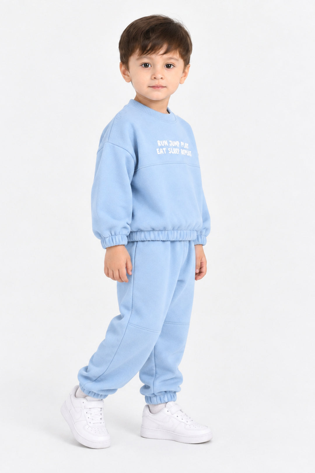 Infant Boys Cotton Terry 2 Piece Suit Sleep Repeat-Blue.Fog