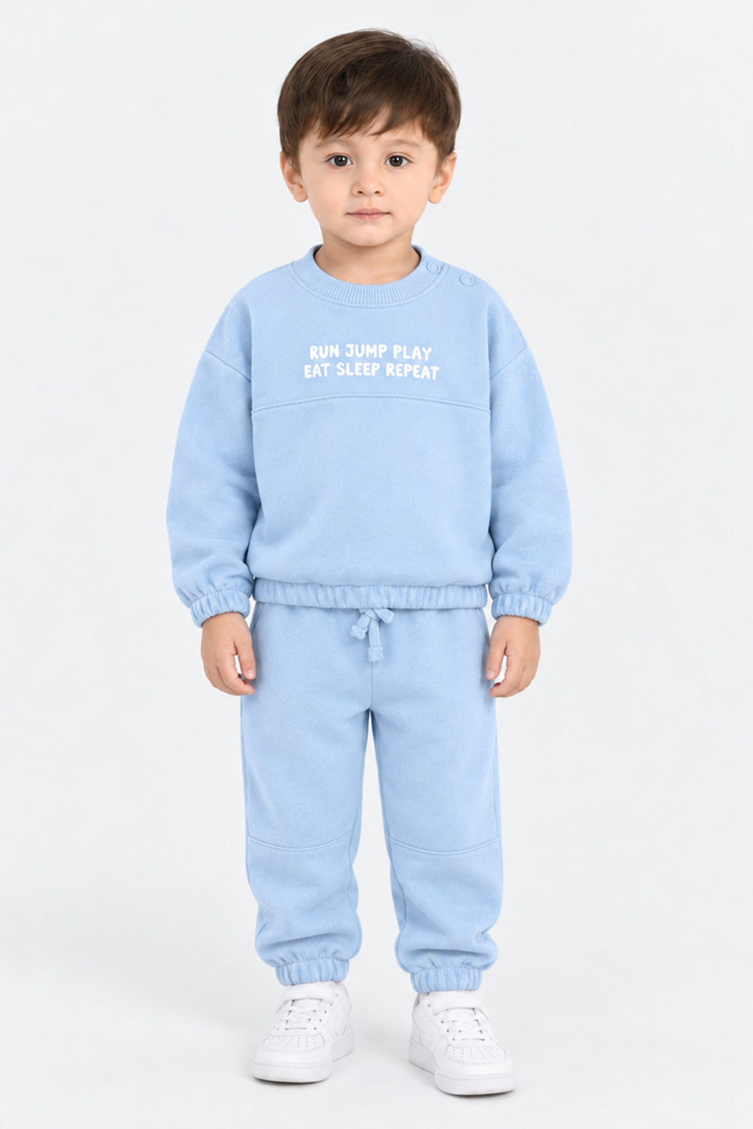 Infant Boys Cotton Terry 2 Piece Suit Sleep Repeat-Blue.Fog