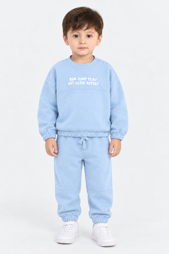 Infant Boys Cotton Terry 2 Piece Suit Sleep Repeat-Blue.Fog
