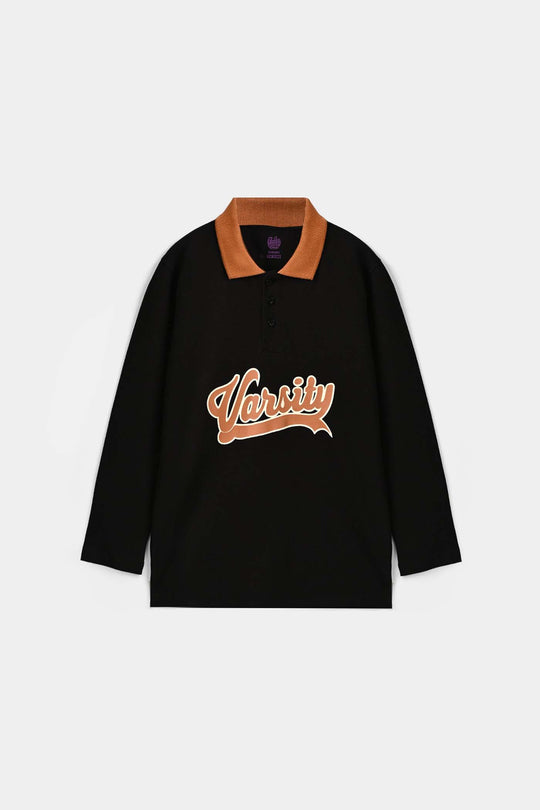 Boys Cotton Polo Varsity - Black
