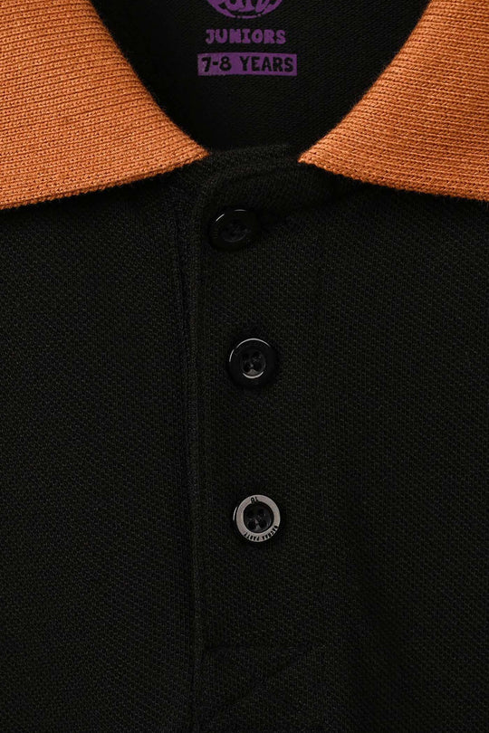 Boys Cotton Polo Varsity - Black