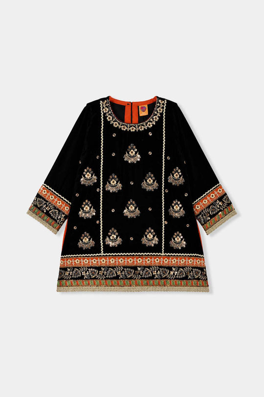 Girls Velvet 4Pcs Andaaz-BLACK