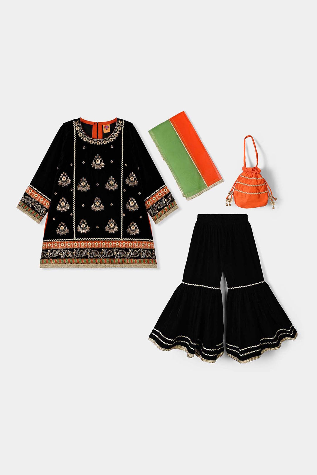 Girls Velvet 4Pcs Andaaz-BLACK