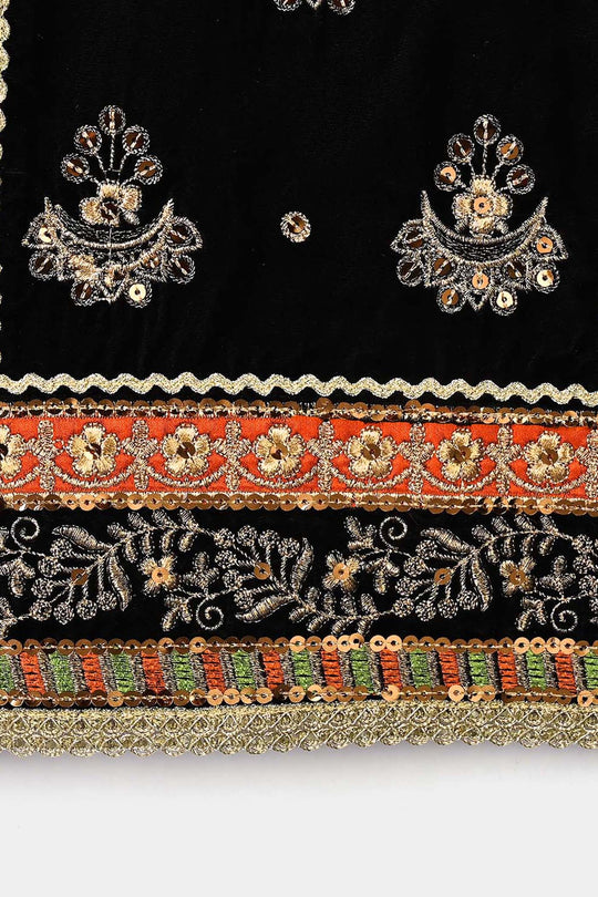 Girls Velvet 4Pcs Andaaz-BLACK