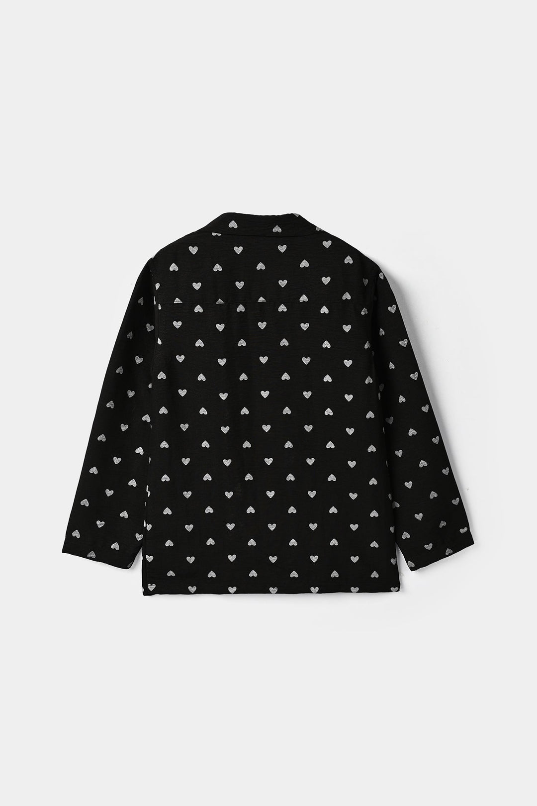 Girls Linen Viscose Nightwear-AOP Heart-BLACK