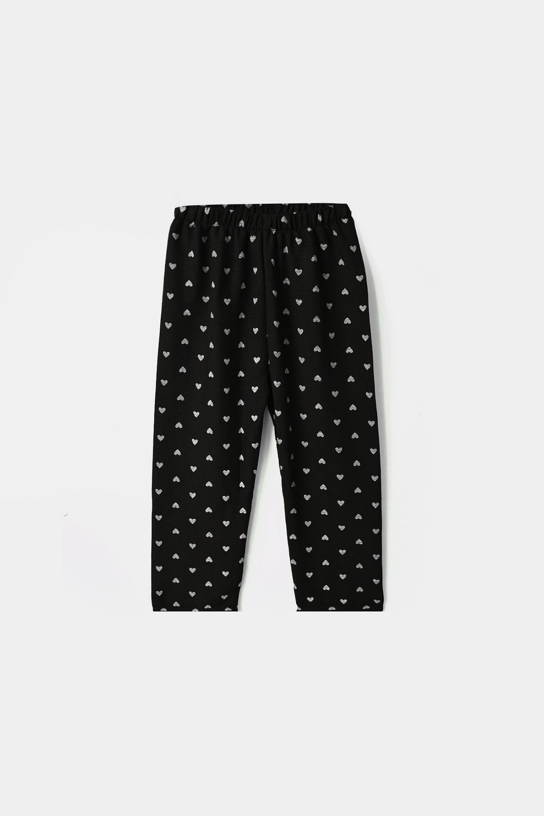 Girls Linen Viscose Nightwear-AOP Heart-BLACK