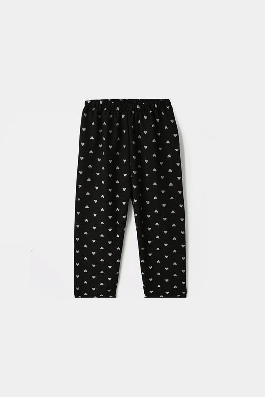 Girls Linen Viscose Nightwear-AOP Heart-BLACK