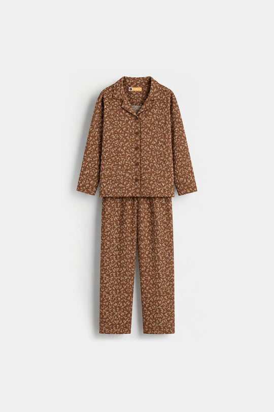 Girls Linen Viscose Nightwear-Fall-BROWN