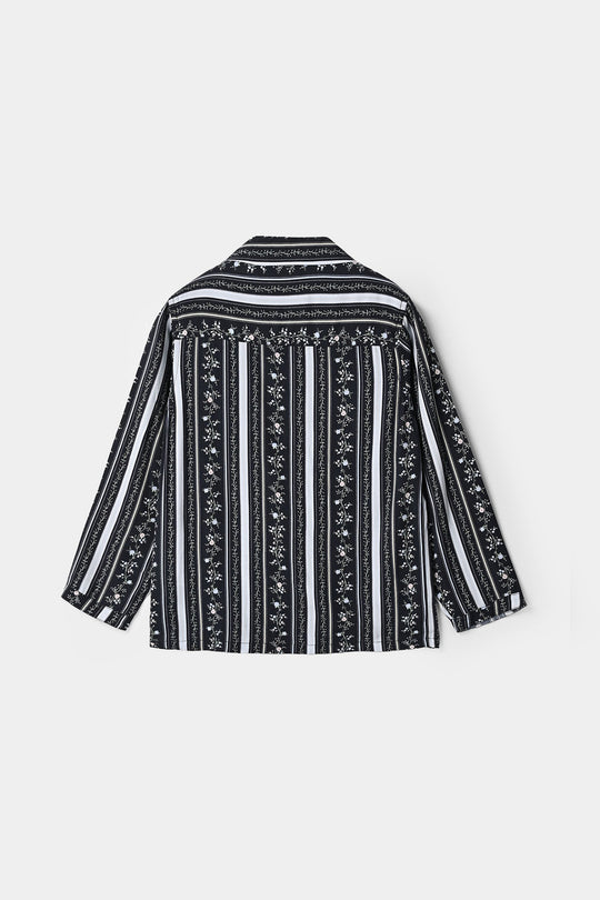 Girls Linen Viscose Nightwear-Stripe Floral-NAVY