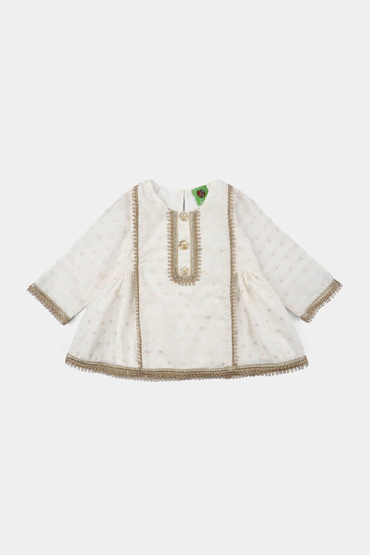 Infant Girls Raw Silk 3 Pcs Chandni - Off White