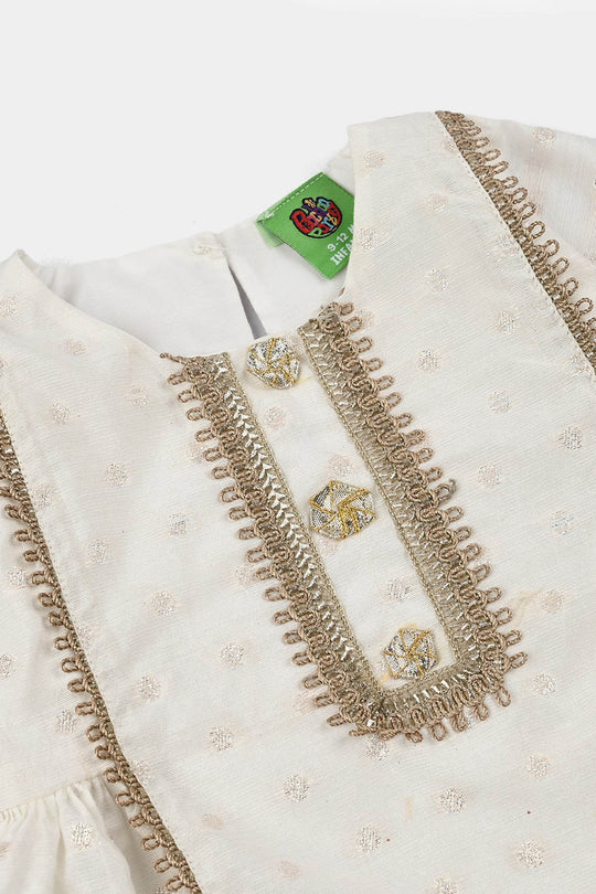 Infant Girls Raw Silk 3 Pcs Chandni - Off White