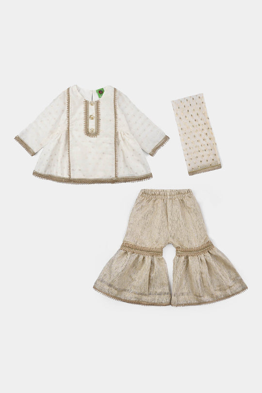 Infant Girls Raw Silk 3 Pcs Chandni - Off White