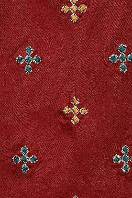 Infant Girls Raw Silk 2 Pcs Little Desi - Red