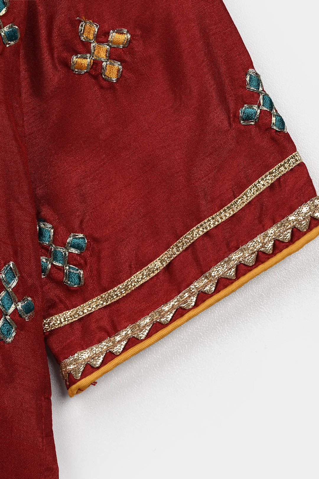 Infant Girls Raw Silk 2 Pcs Little Desi - Red