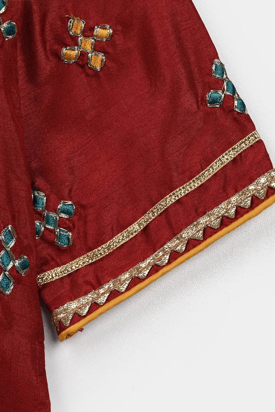 Infant Girls Raw Silk 2 Pcs Little Desi - Red