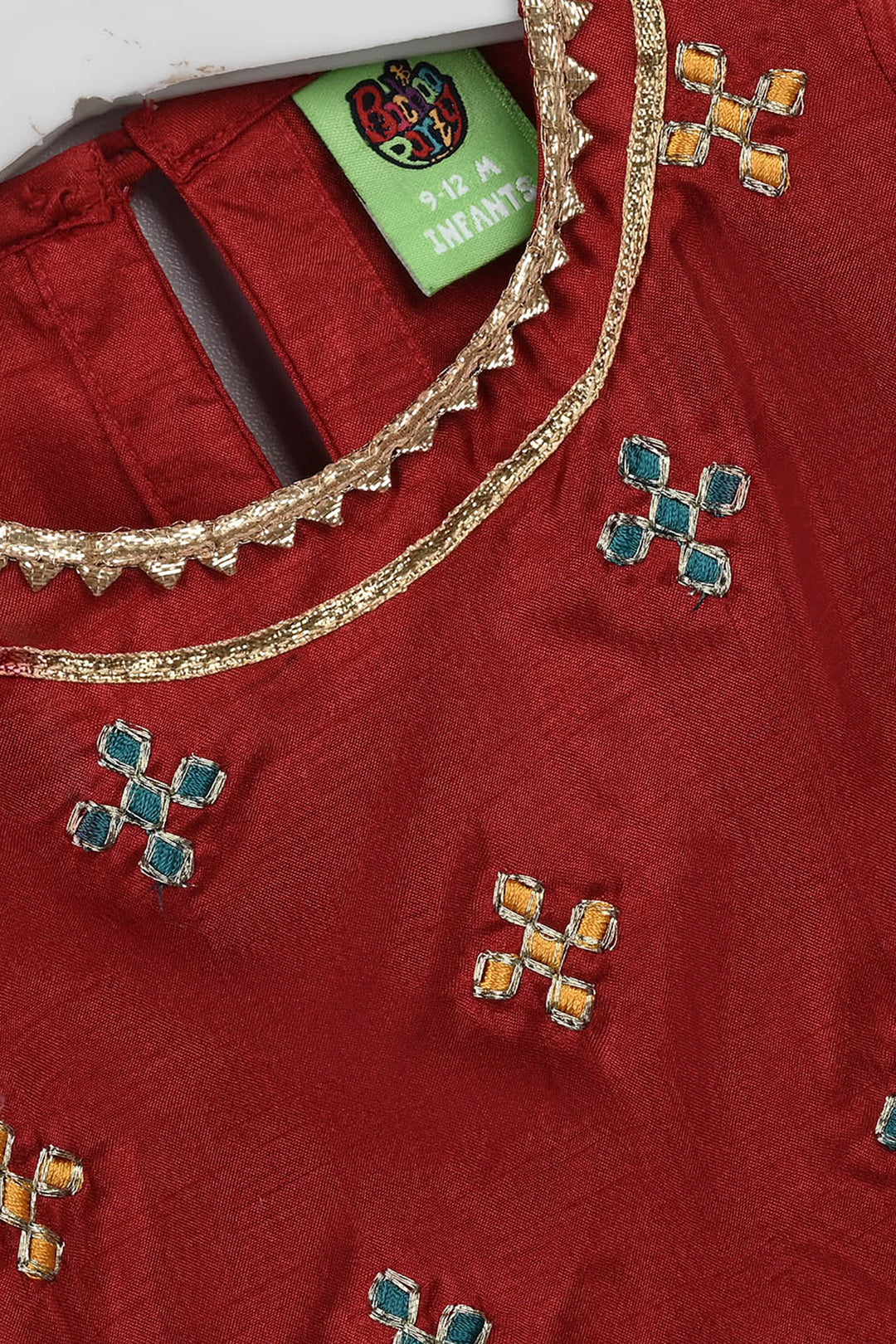 Infant Girls Raw Silk 2 Pcs Little Desi - Red