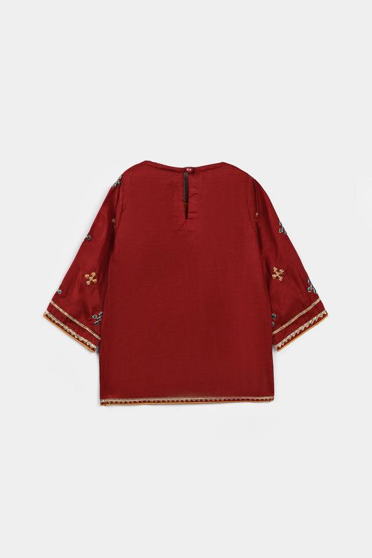 Infant Girls Raw Silk 2 Pcs Little Desi - Red