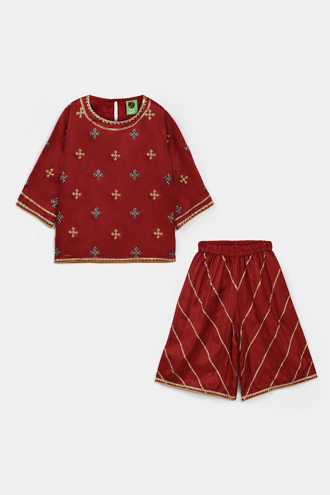Infant Girls Raw Silk 2 Pcs Little Desi - Red