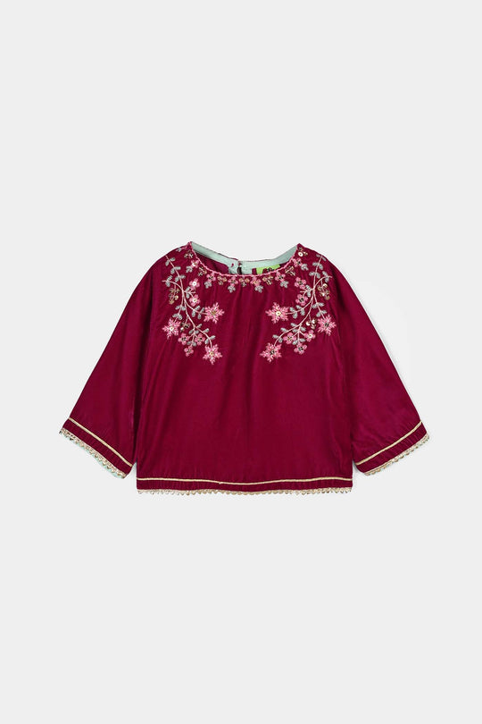 Infant Girls Velvet 2Pcs Little Pari- Maroon