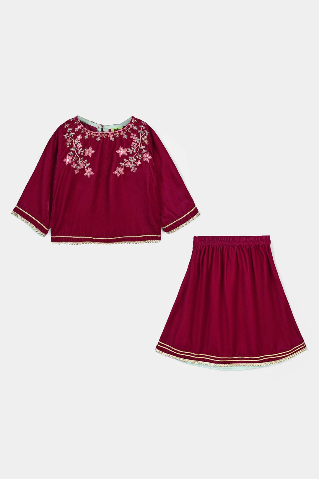 Infant Girls Velvet 2Pcs Little Pari- Maroon