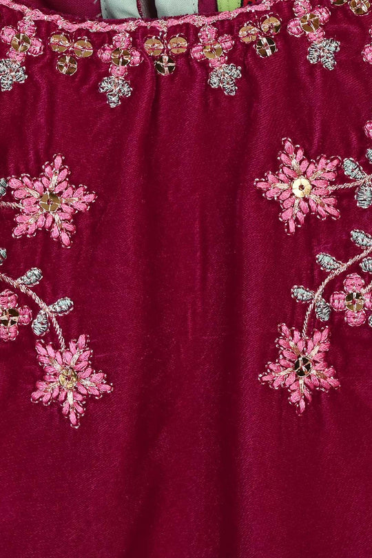 Infant Girls Velvet 2Pcs Little Pari- Maroon