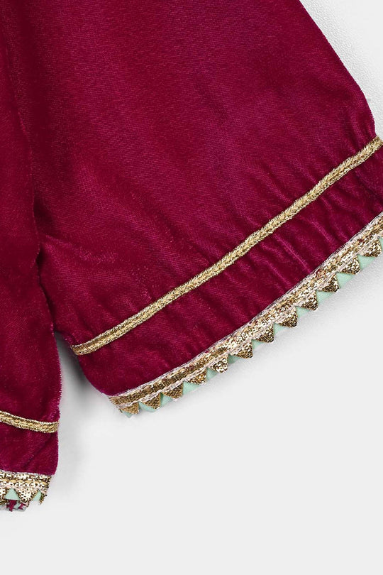 Infant Girls Velvet 2Pcs Little Pari- Maroon