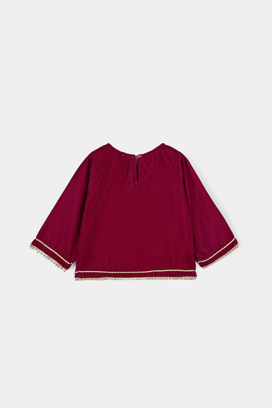 Infant Girls Velvet 2Pcs Little Pari- Maroon