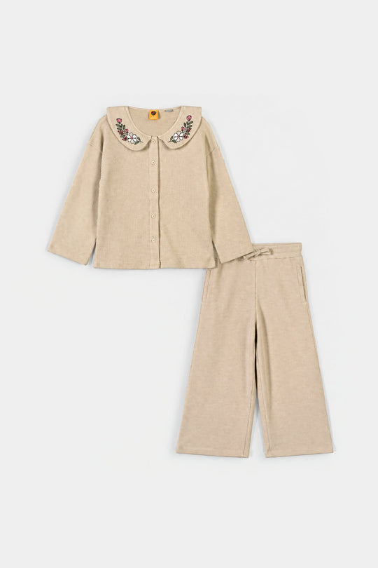Girls Cotton Jersey 2 Pcs Suit Flower Bunch-BROWN
