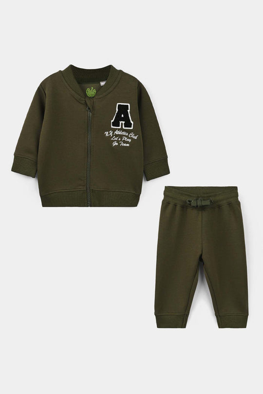 Infant Boys Velour 2 Pcs Suit Atheletic Club - Green