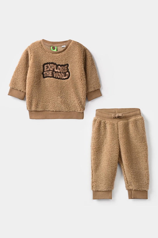 Infant Boys Sherpa 2 Pcs Suit Lil Explorer - Brown