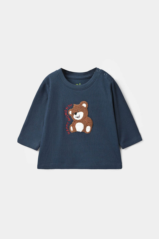 Infant Boys Cotton Terry 2 Pcs Suit Happy Moments - Navy