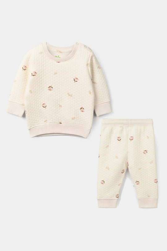 Infant Girls Quilted 2 Pcs Suit Floral - White