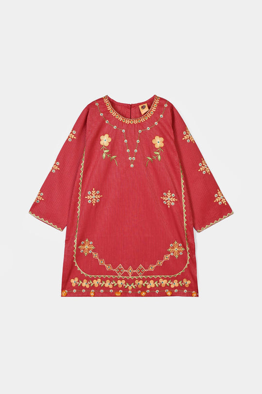 Girls Cotton Emb 2Pcs Majestic- Pink