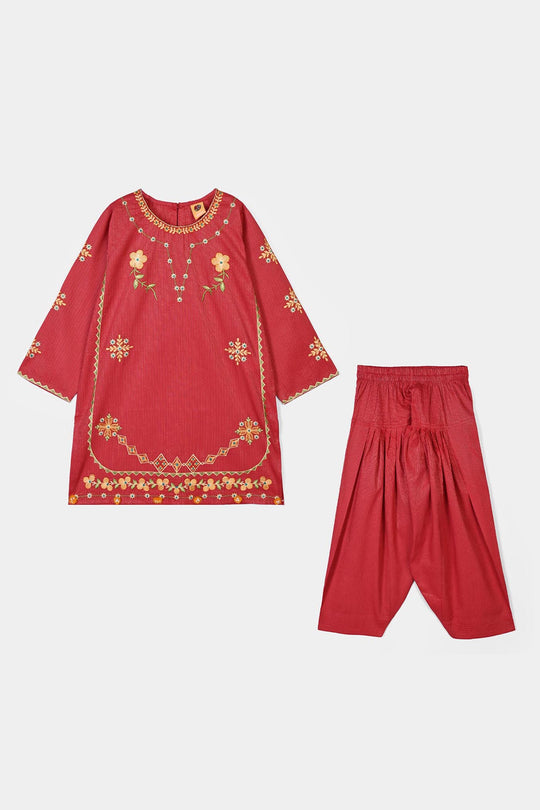 Girls Cotton Emb 2Pcs Majestic- Pink
