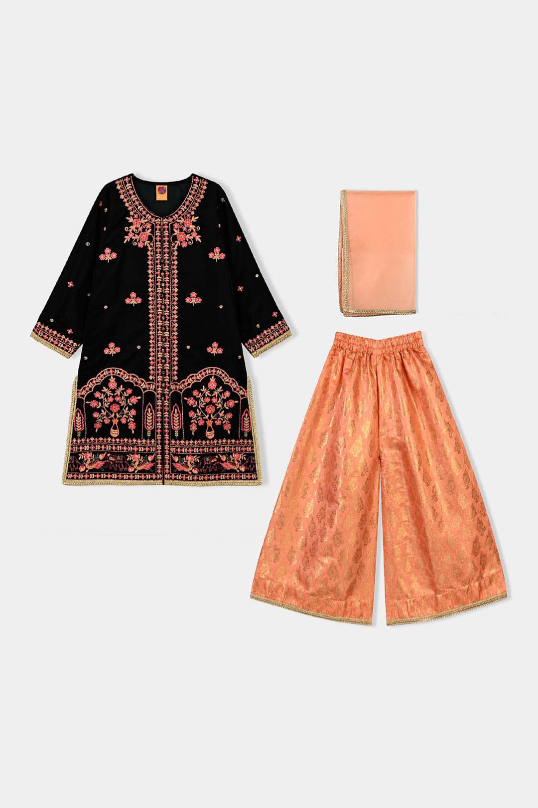 Girls Velvet 3Pcs Shahi-Green