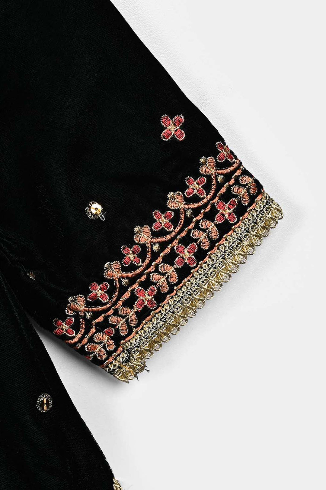Girls Velvet 3Pcs Shahi-Green