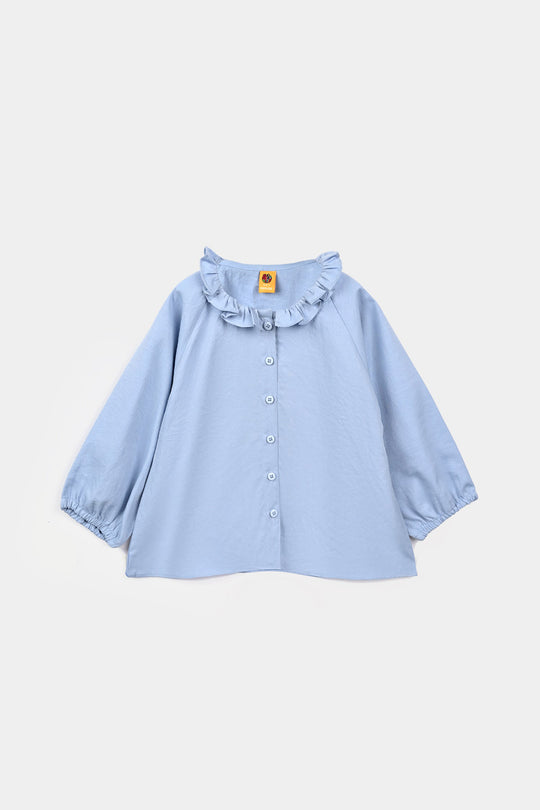 Girls Poly Cotton Casual Top - Sky Blue