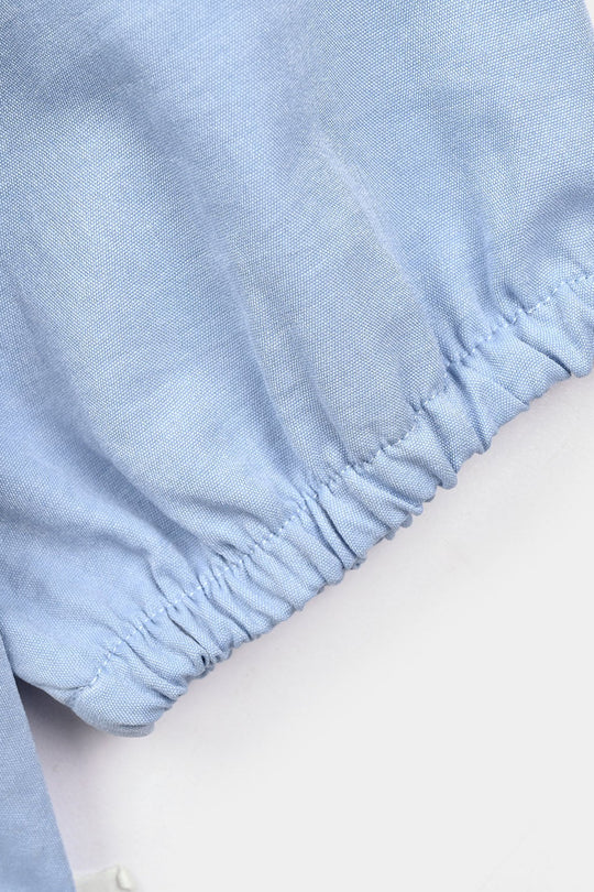 Girls Poly Cotton Casual Top - Sky Blue