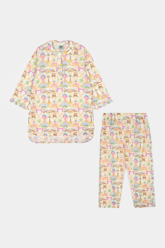 Girls Cotton Minar-e-Pakistan 2-Piece Suit – White